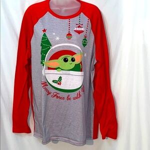 Star Wars Baby Yoda Christmas Long Sleeve Pajama Shirt Women Size Large